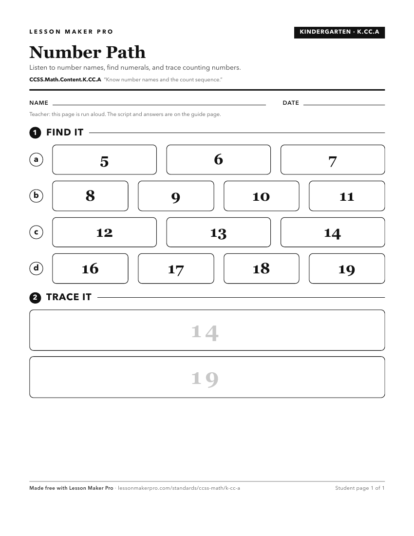 Preview of the CCSS.Math.Content.K.CC.A printable worksheet