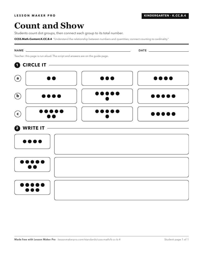 Preview of the CCSS.Math.Content.K.CC.B.4 printable worksheet