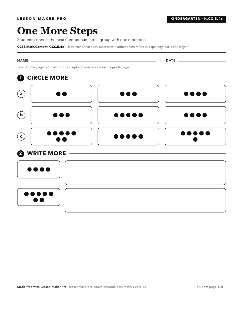 Preview of the CCSS.Math.Content.K.CC.B.4c printable worksheet