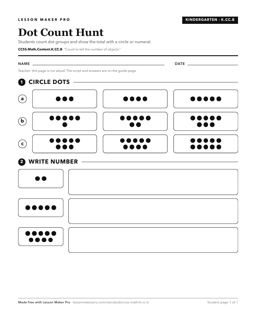Preview of the CCSS.Math.Content.K.CC.B printable worksheet
