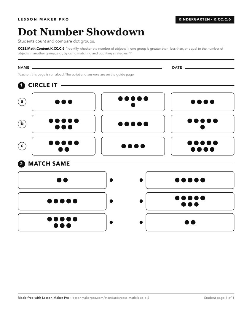Preview of the CCSS.Math.Content.K.CC.C.6 printable worksheet