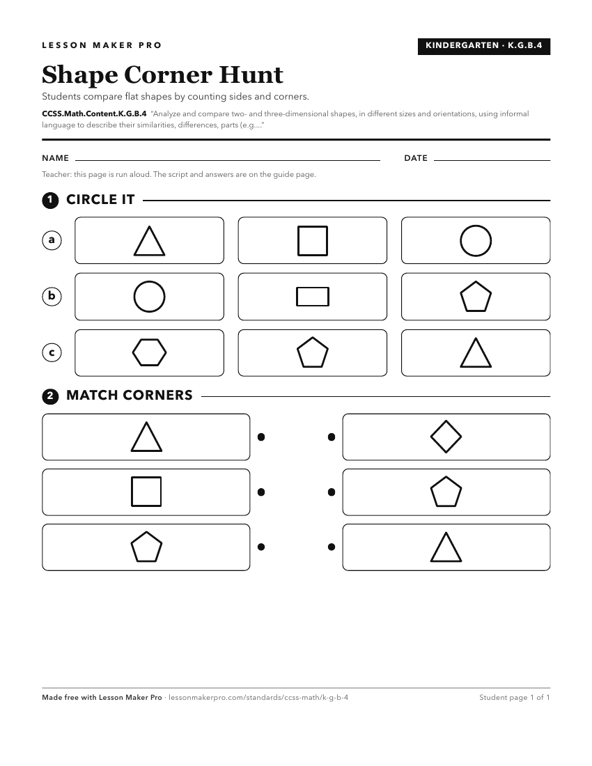 Preview of the CCSS.Math.Content.K.G.B.4 printable worksheet