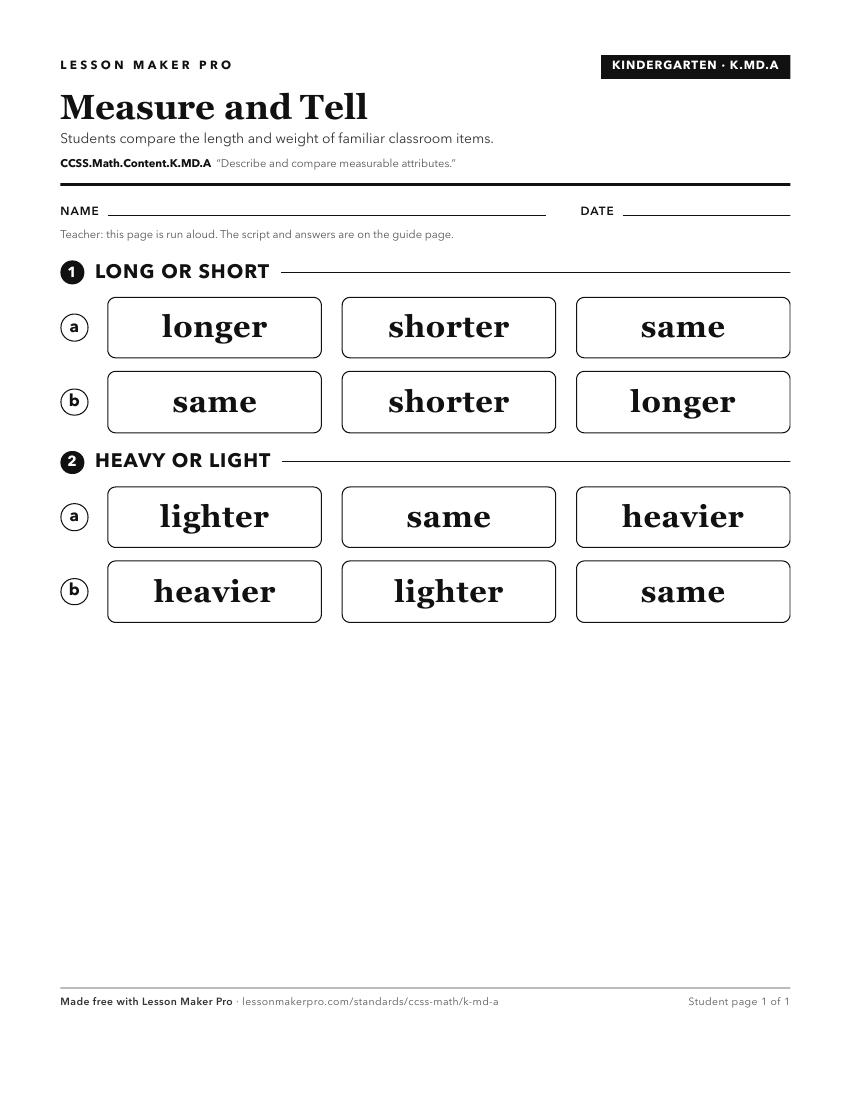 Preview of the CCSS.Math.Content.K.MD.A printable worksheet