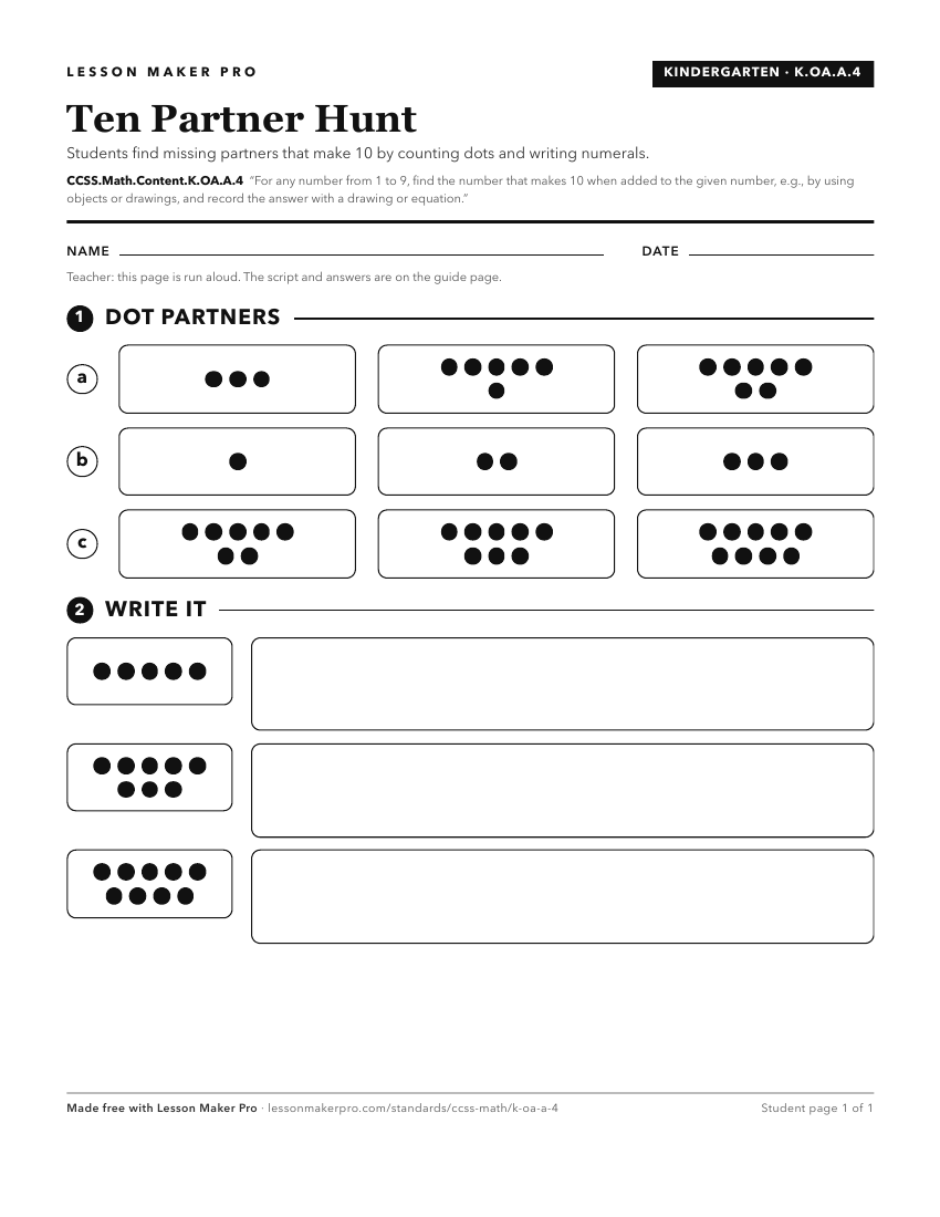 Preview of the CCSS.Math.Content.K.OA.A.4 printable worksheet