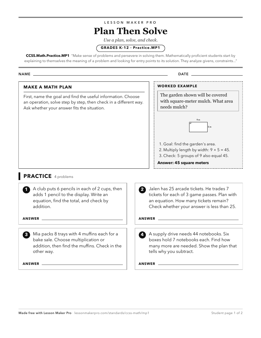 Preview of the CCSS.Math.Practice.MP1 printable worksheet