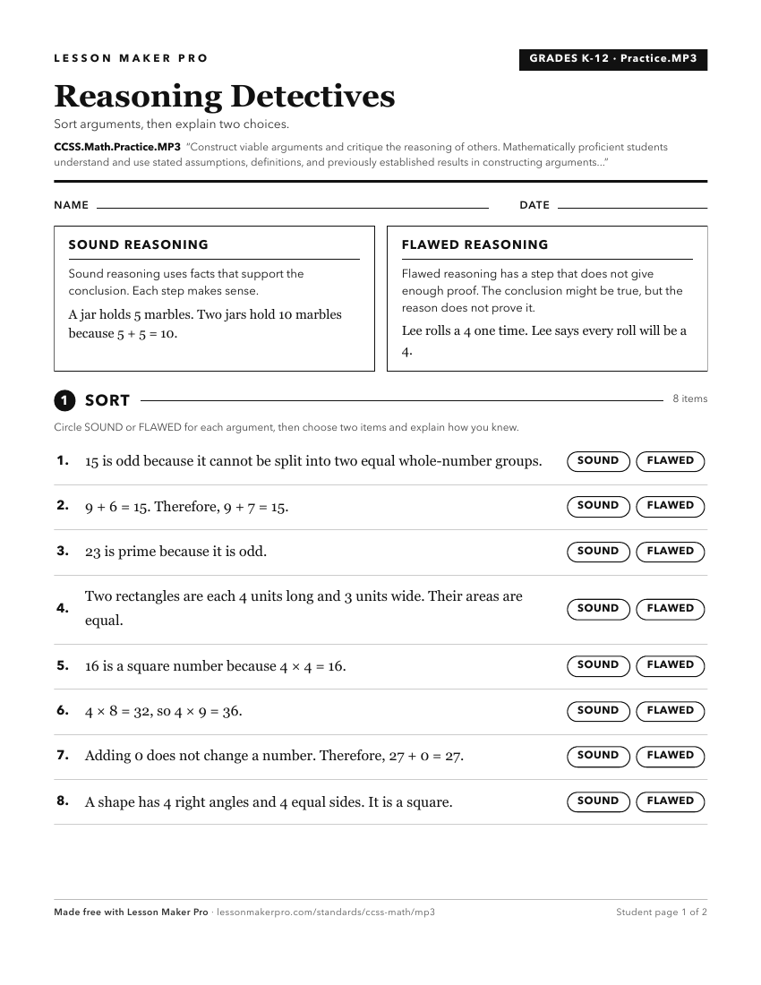 Preview of the CCSS.Math.Practice.MP3 printable worksheet
