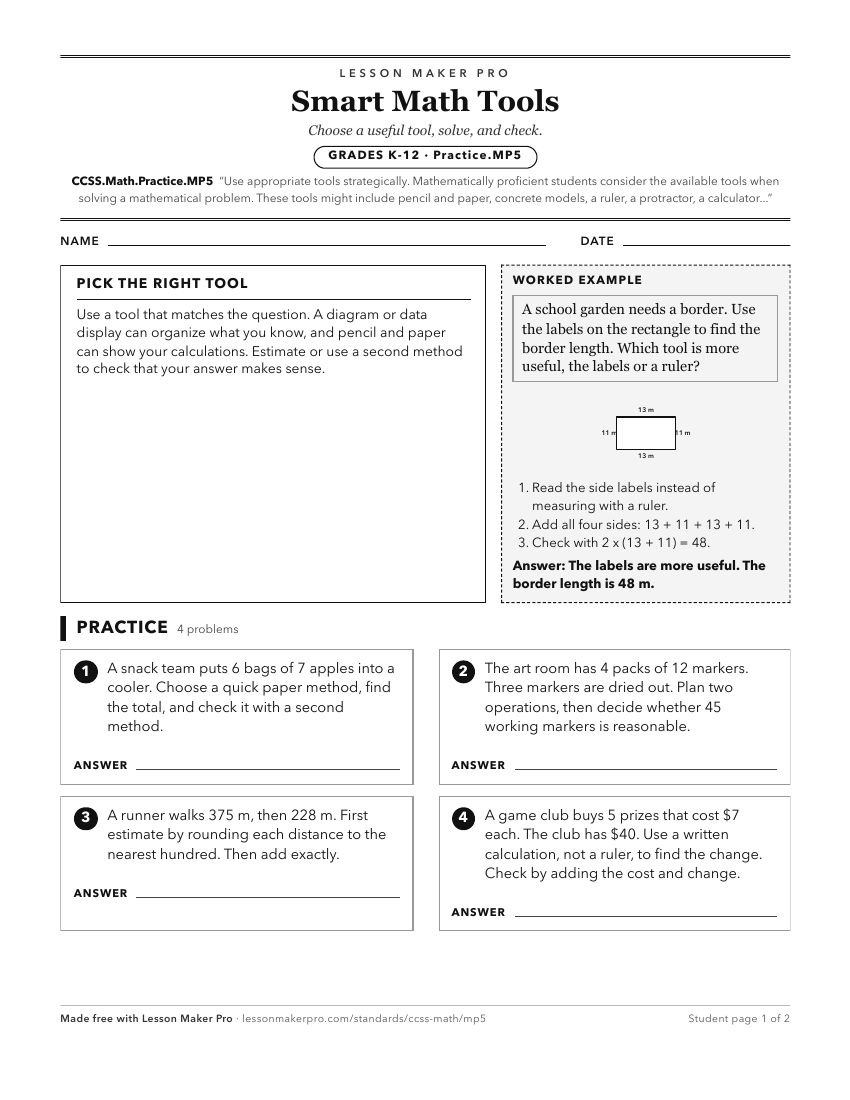 Preview of the CCSS.Math.Practice.MP5 printable worksheet