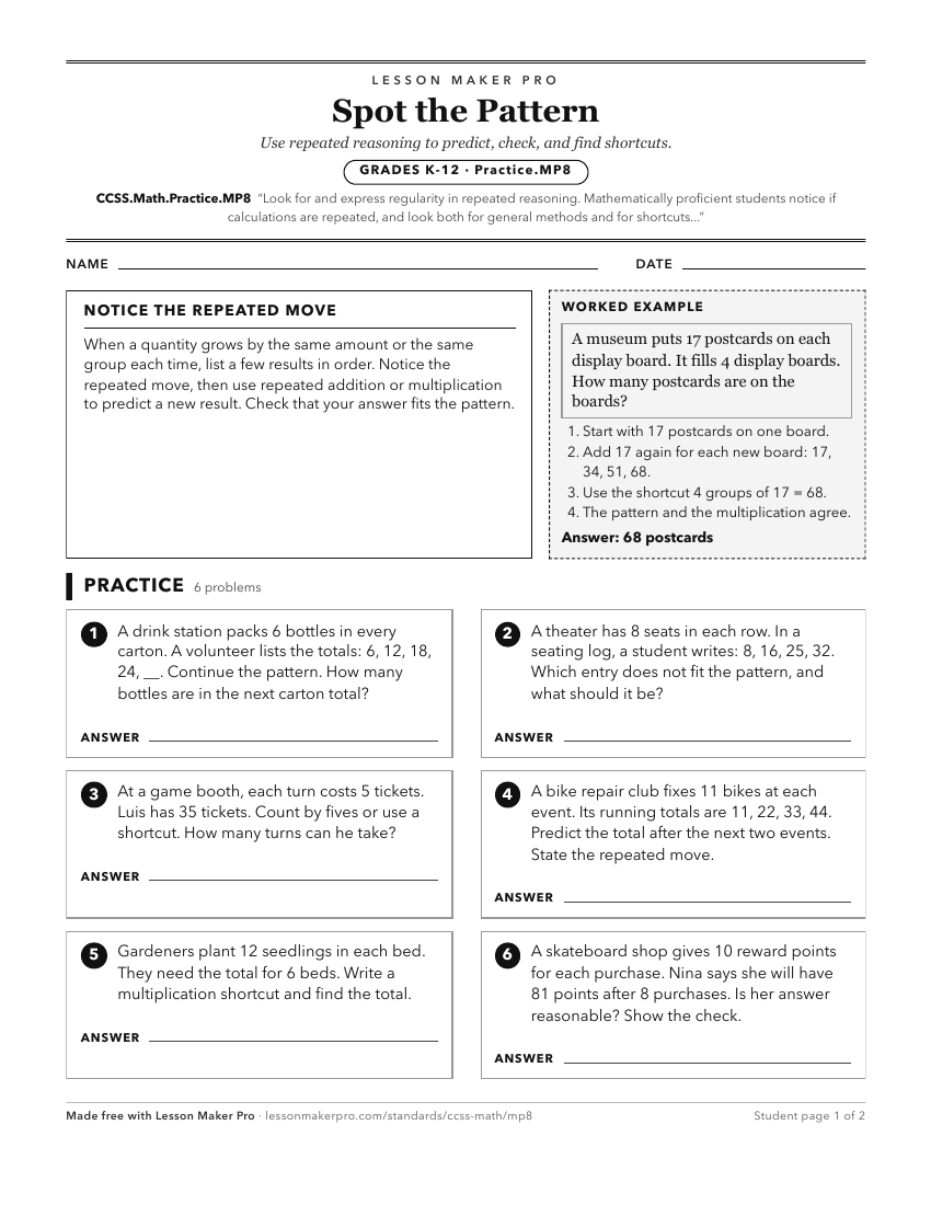 Preview of the CCSS.Math.Practice.MP8 printable worksheet