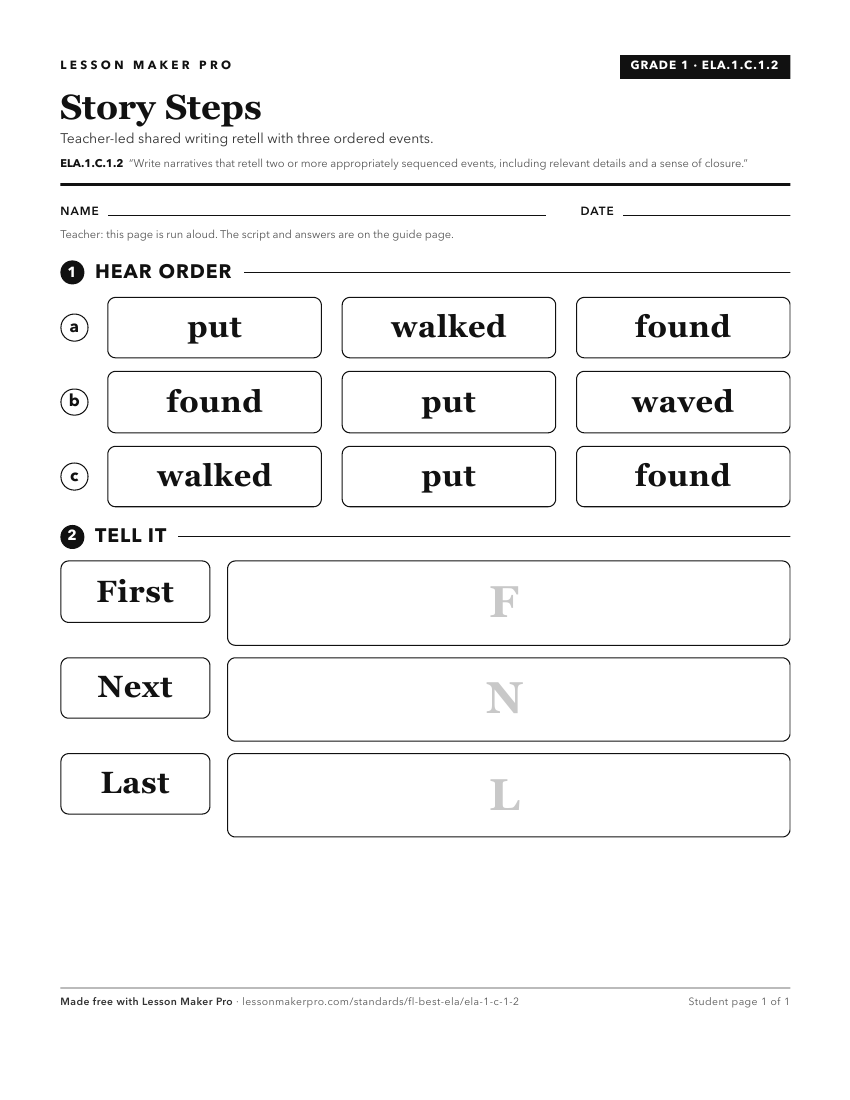 Preview of the ELA.1.C.1.2 printable worksheet