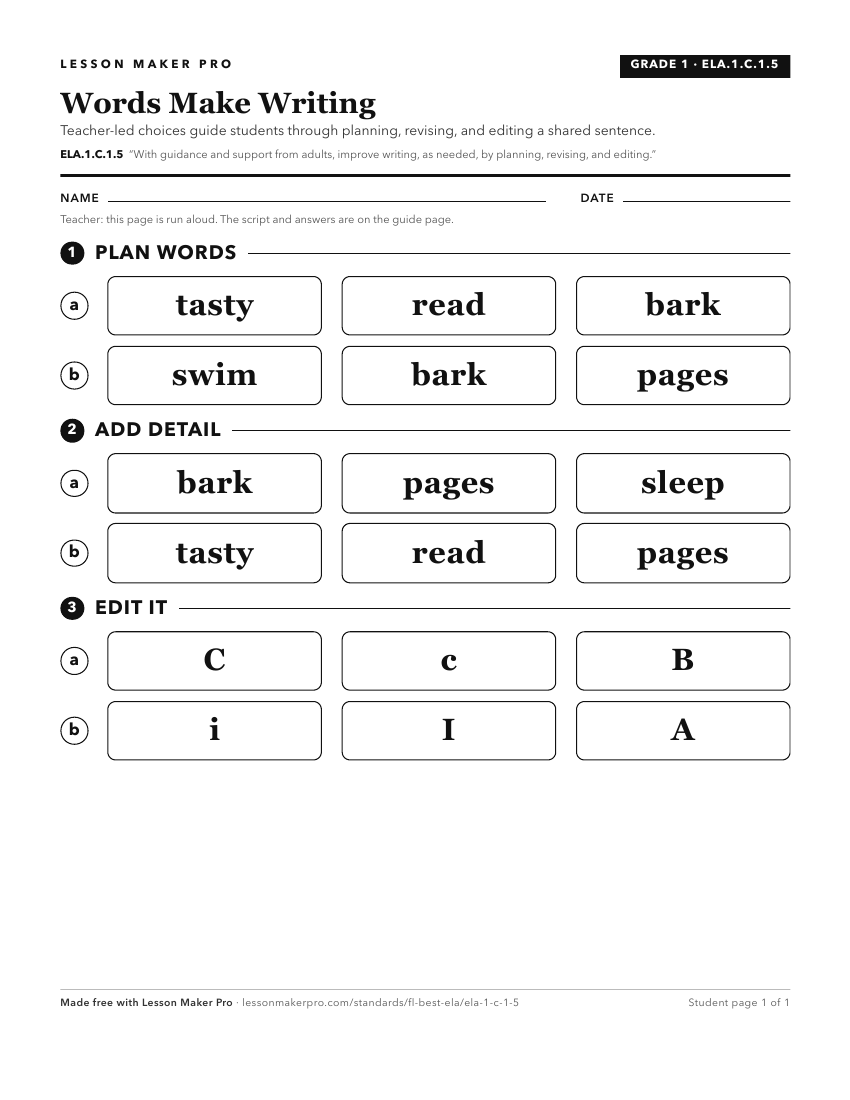 Preview of the ELA.1.C.1.5 printable worksheet