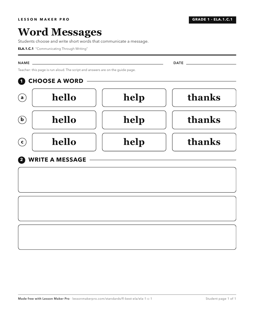 Preview of the ELA.1.C.1 printable worksheet