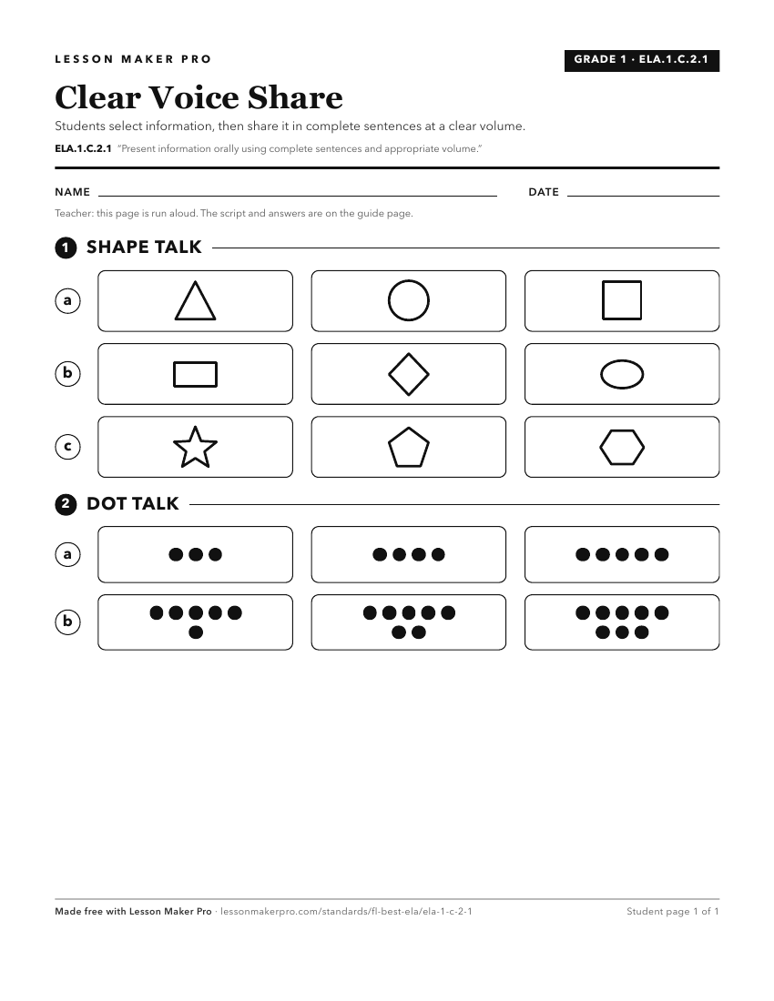 Preview of the ELA.1.C.2.1 printable worksheet