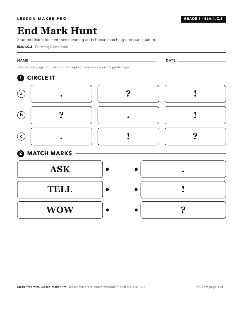 Preview of the ELA.1.C.3 printable worksheet