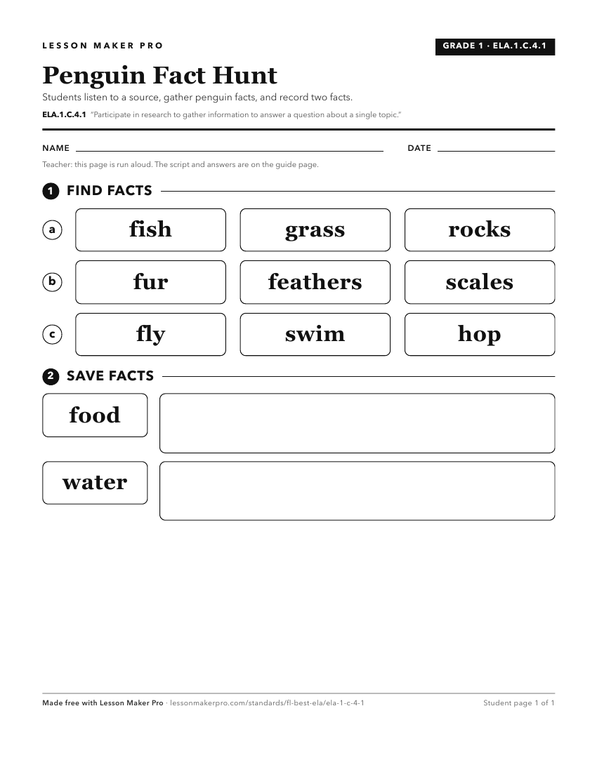 Preview of the ELA.1.C.4.1 printable worksheet
