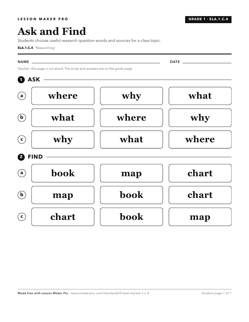 Preview of the ELA.1.C.4 printable worksheet