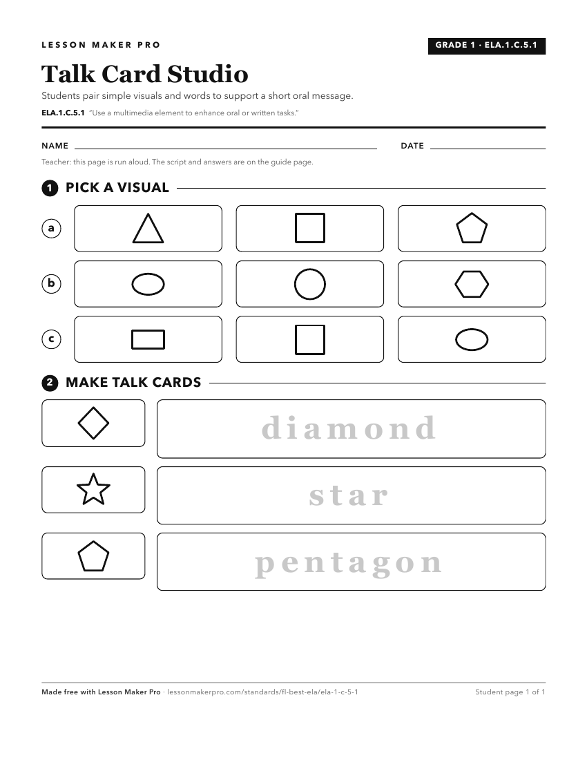 Preview of the ELA.1.C.5.1 printable worksheet