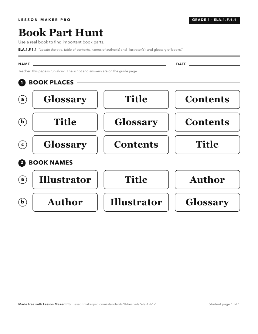 Preview of the ELA.1.F.1.1 printable worksheet
