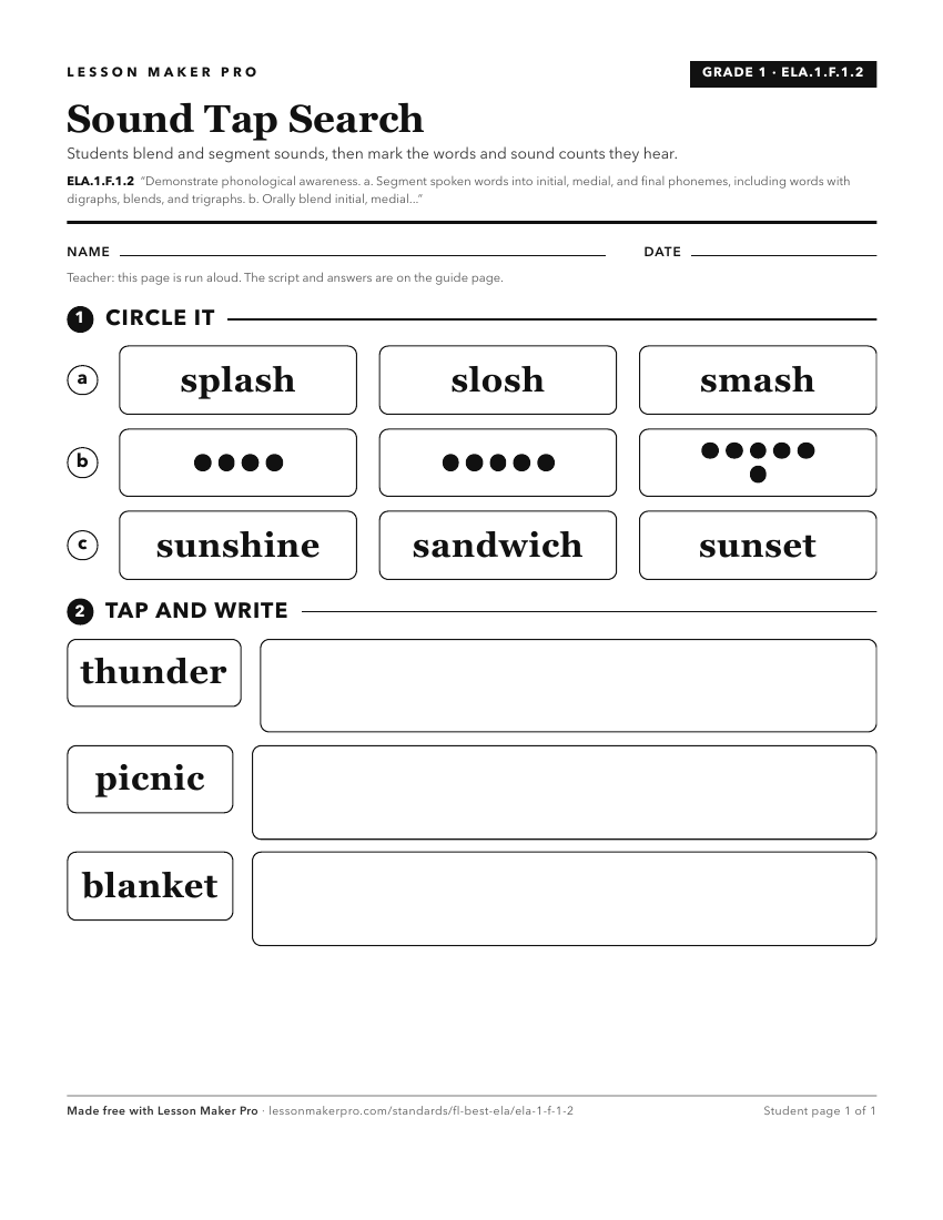 Preview of the ELA.1.F.1.2 printable worksheet