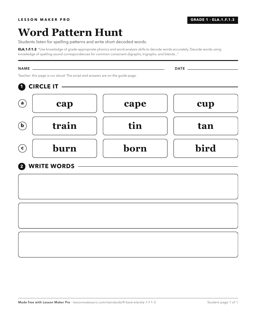 Preview of the ELA.1.F.1.3 printable worksheet