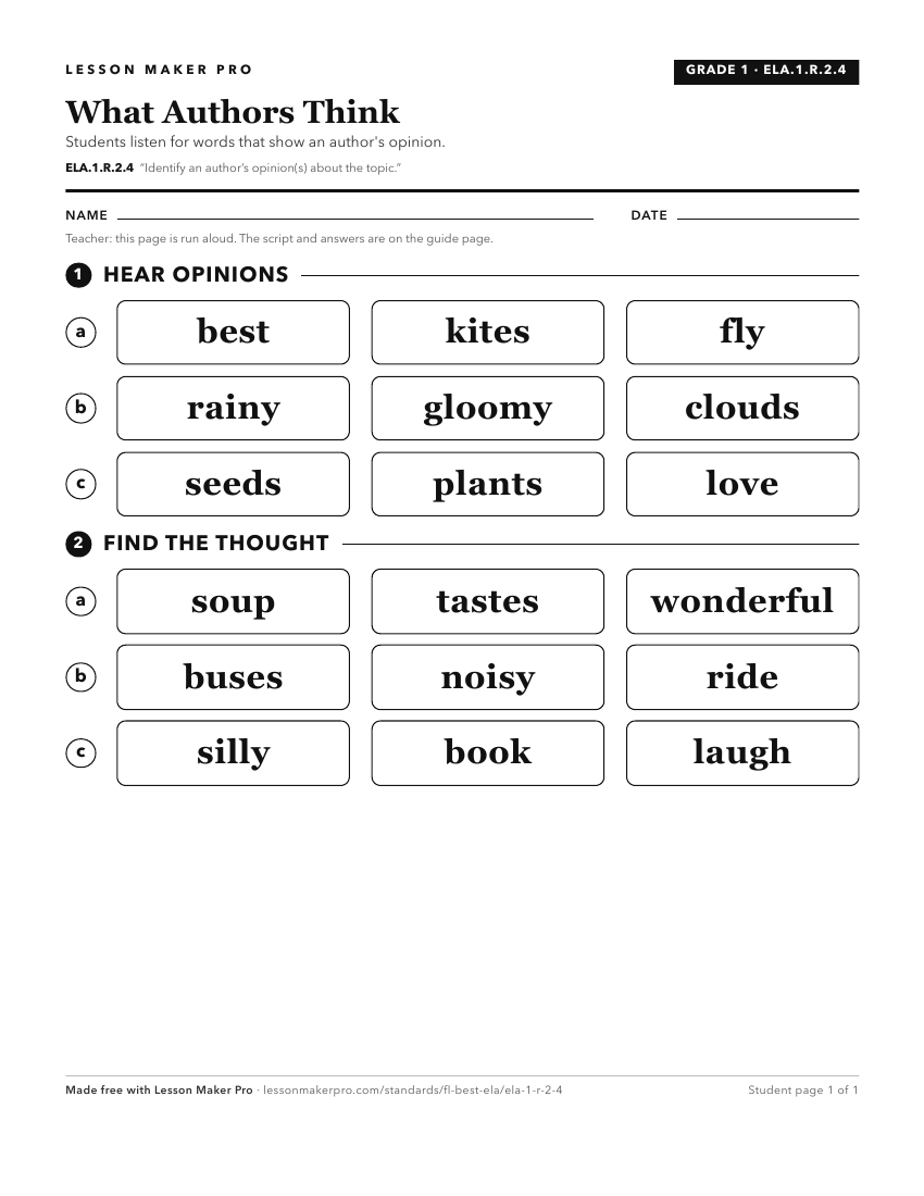 Preview of the ELA.1.R.2.4 printable worksheet