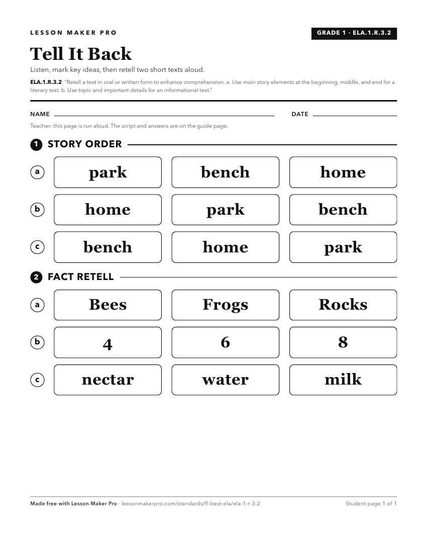 Preview of the ELA.1.R.3.2 printable worksheet