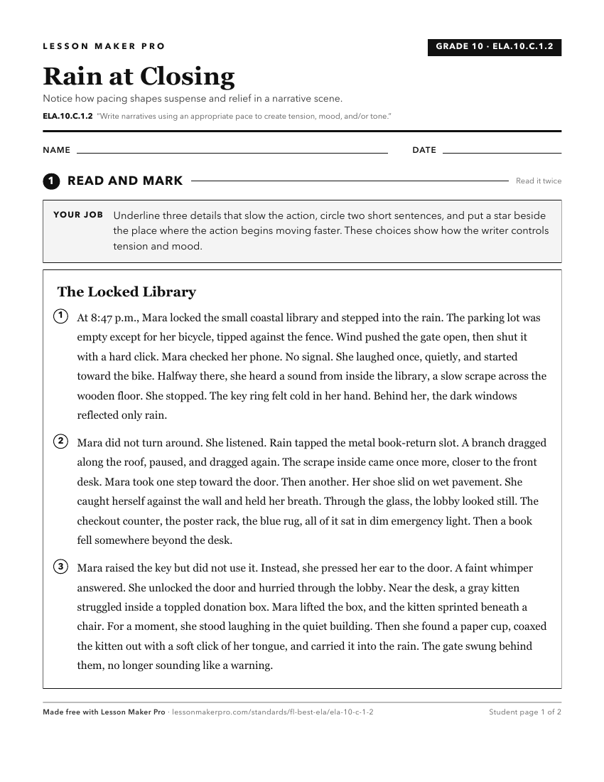 Preview of the ELA.10.C.1.2 printable worksheet