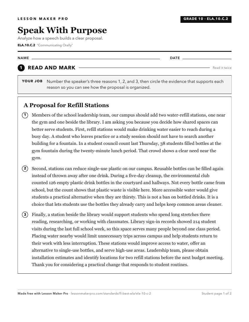Preview of the ELA.10.C.2 printable worksheet