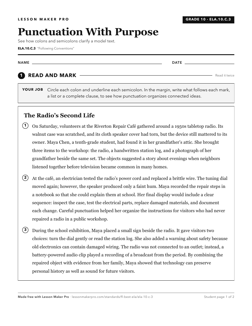 Preview of the ELA.10.C.3 printable worksheet