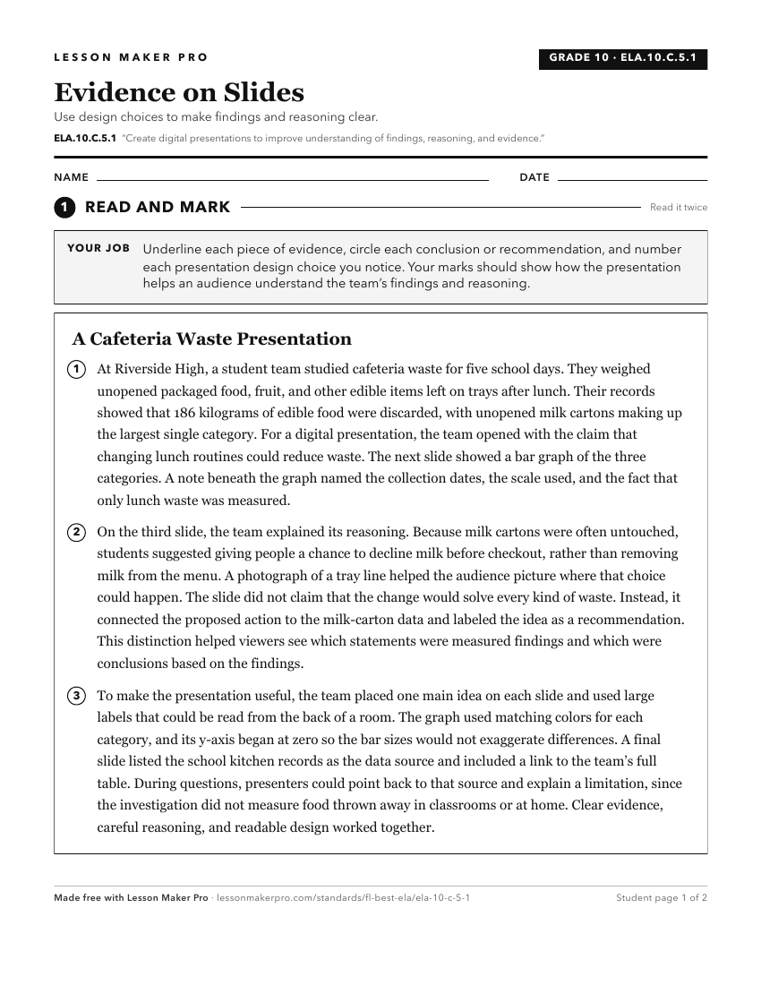 Preview of the ELA.10.C.5.1 printable worksheet