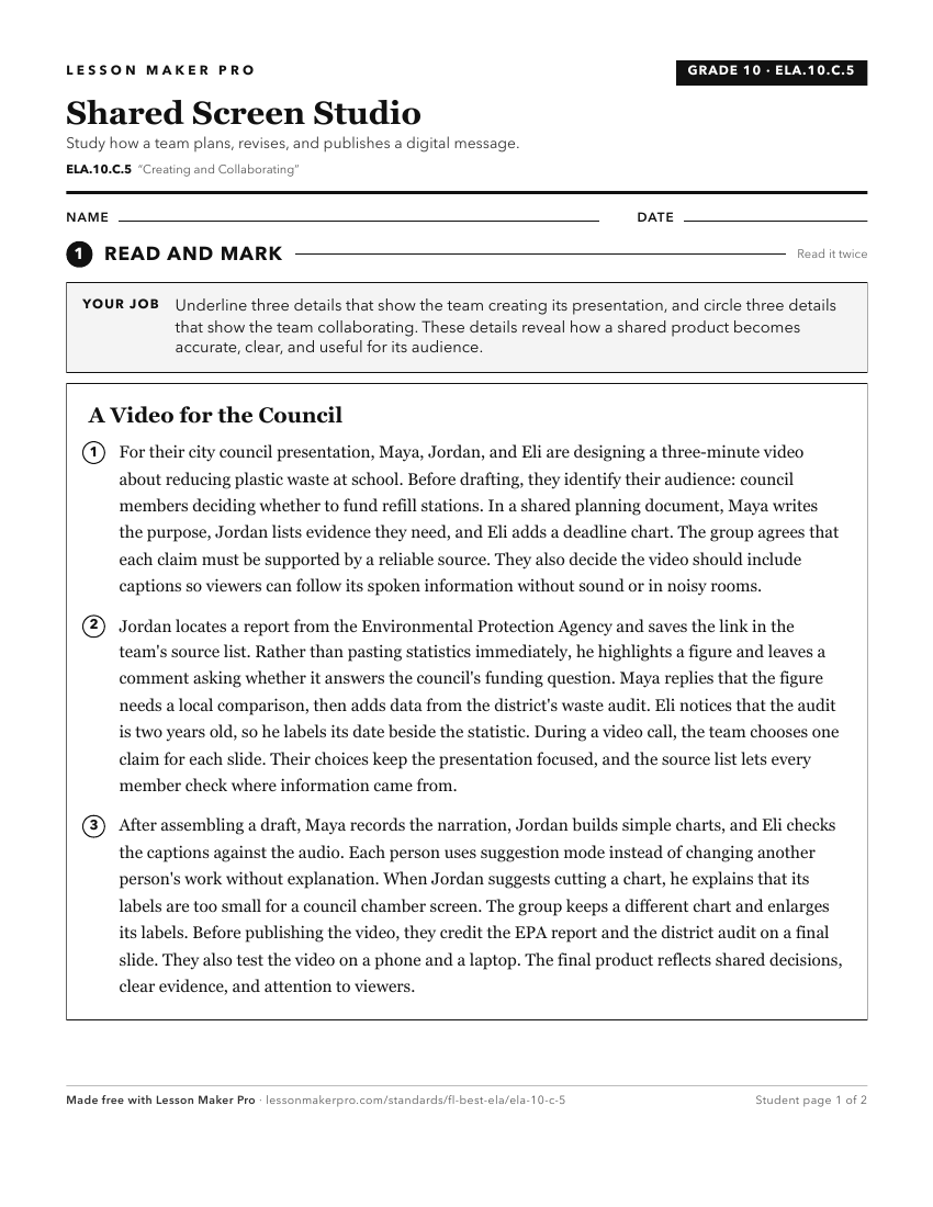 Preview of the ELA.10.C.5 printable worksheet