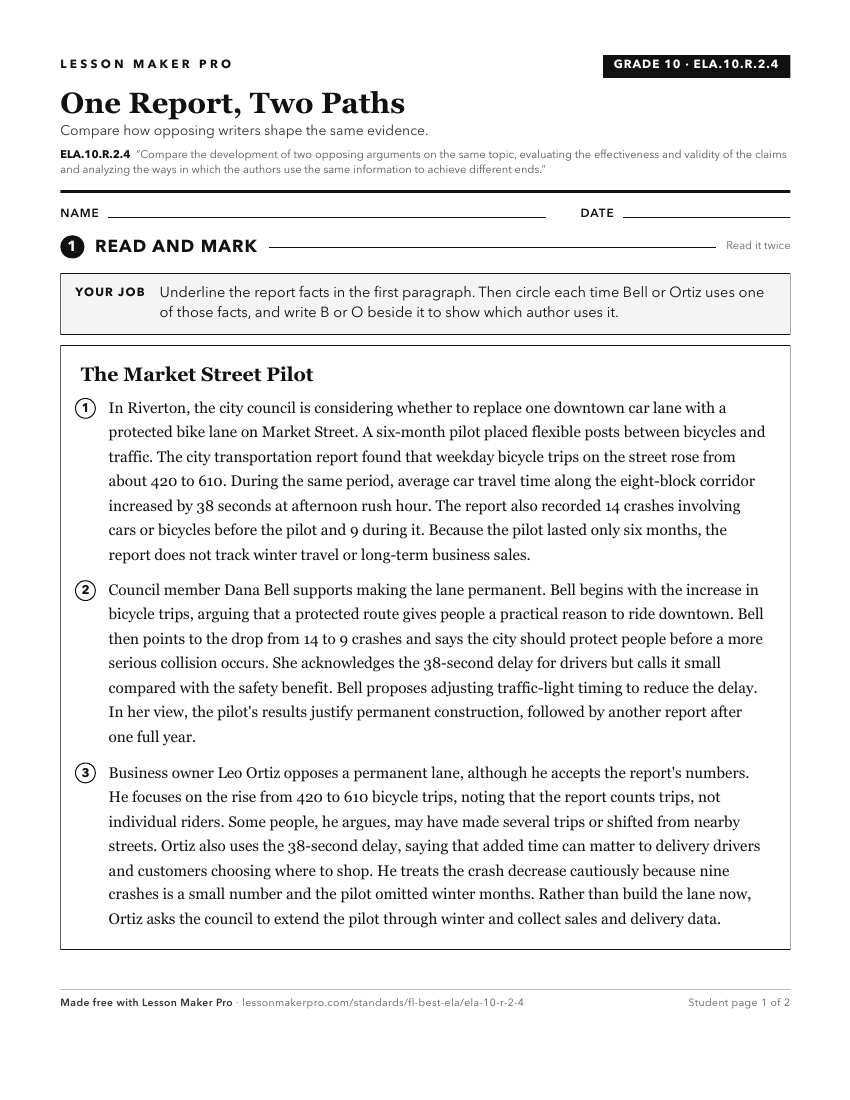 Preview of the ELA.10.R.2.4 printable worksheet