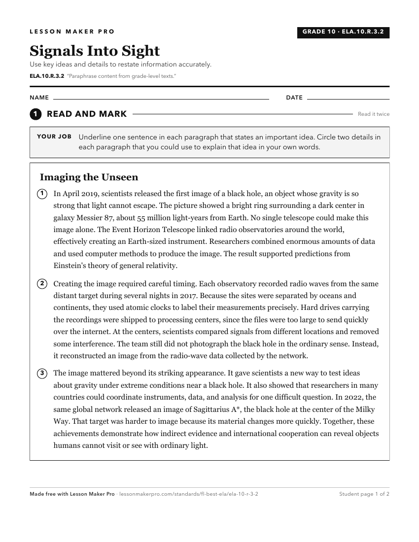 Preview of the ELA.10.R.3.2 printable worksheet