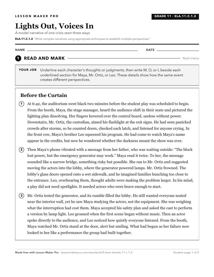 Preview of the ELA.11.C.1.2 printable worksheet