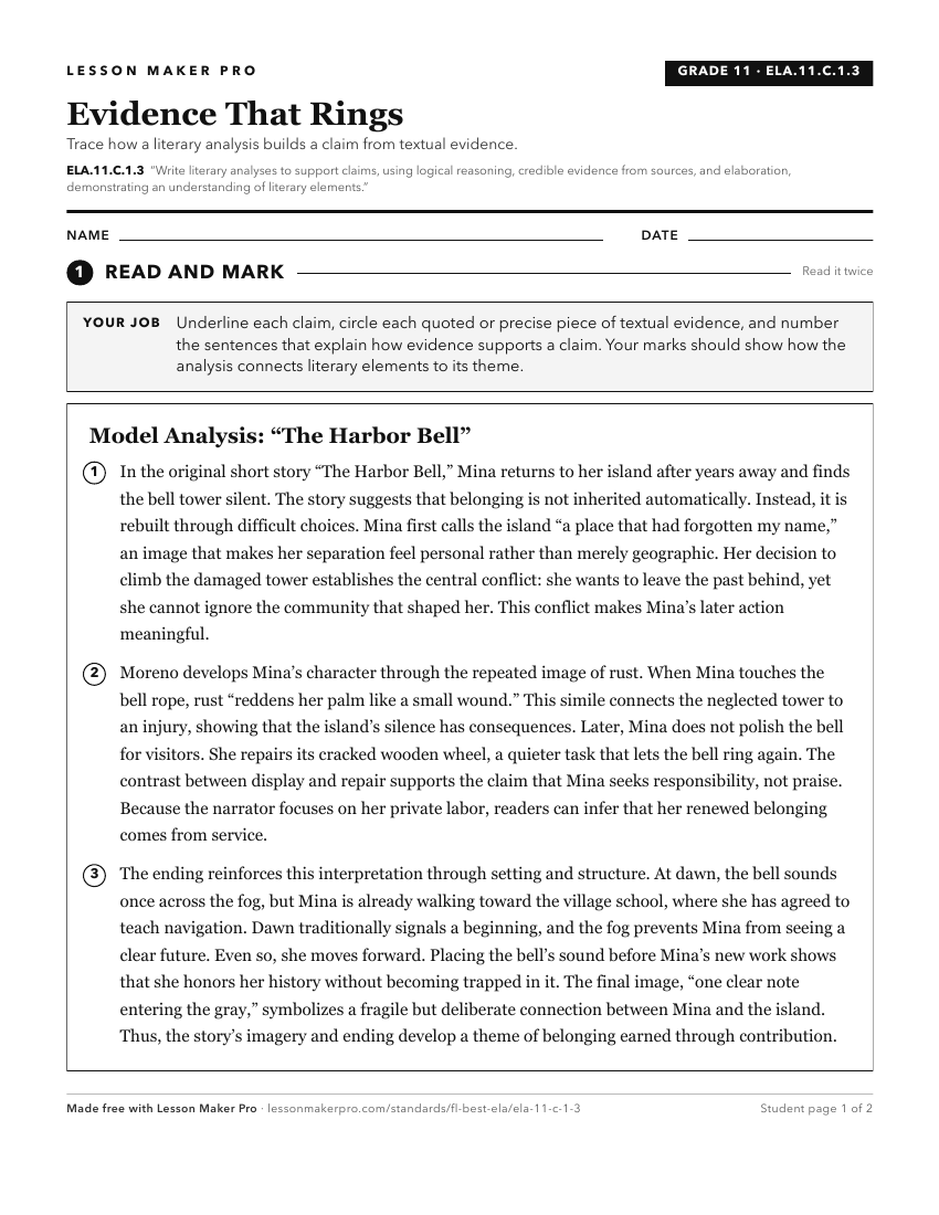 Preview of the ELA.11.C.1.3 printable worksheet