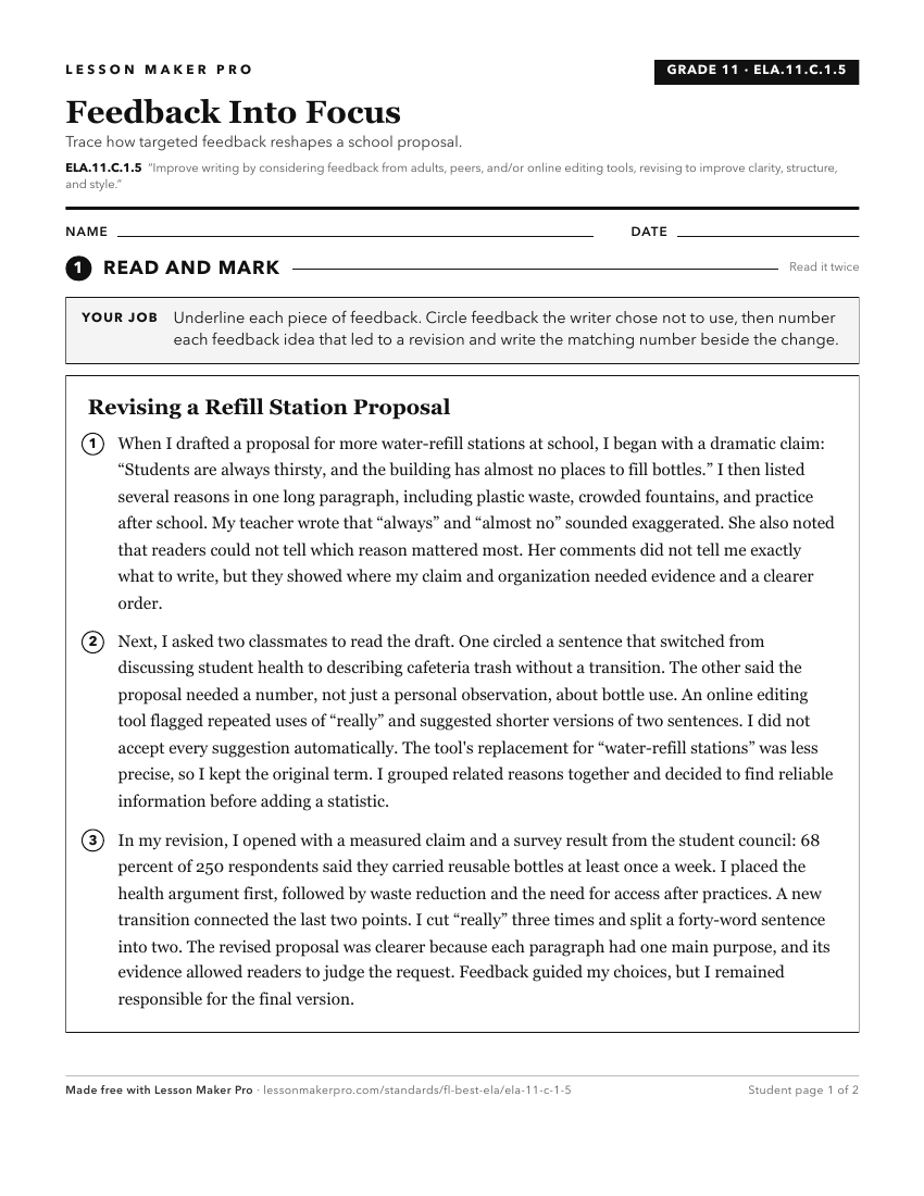 Preview of the ELA.11.C.1.5 printable worksheet