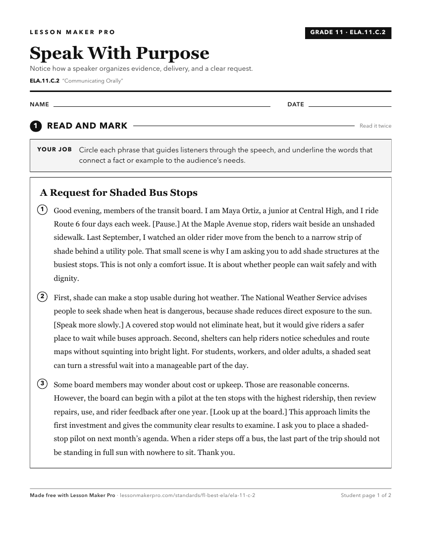 Preview of the ELA.11.C.2 printable worksheet
