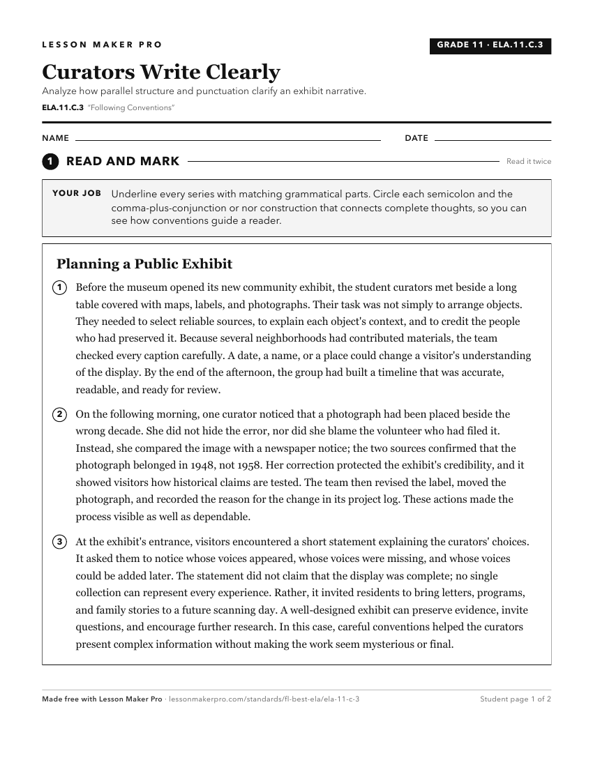 Preview of the ELA.11.C.3 printable worksheet