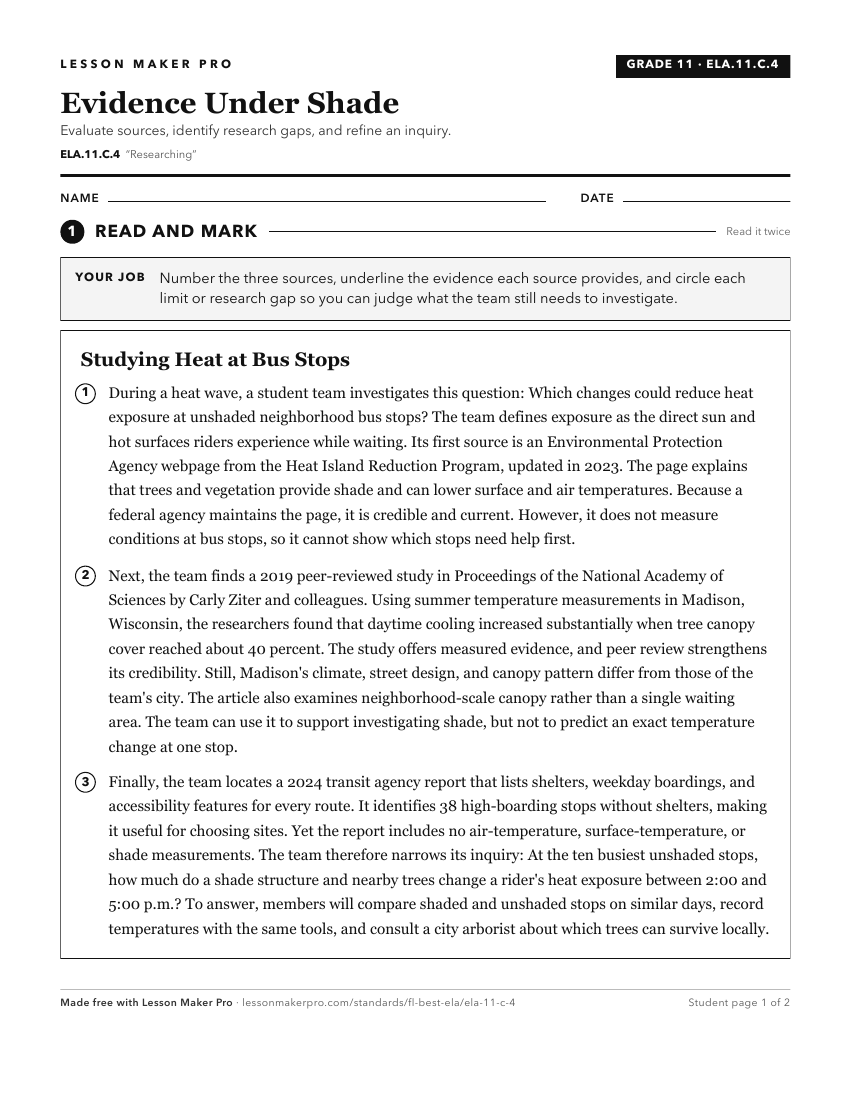 Preview of the ELA.11.C.4 printable worksheet