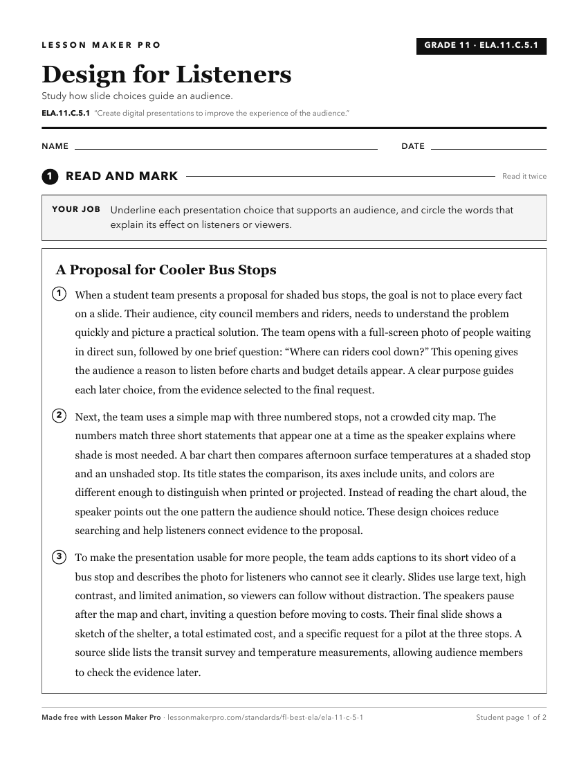 Preview of the ELA.11.C.5.1 printable worksheet