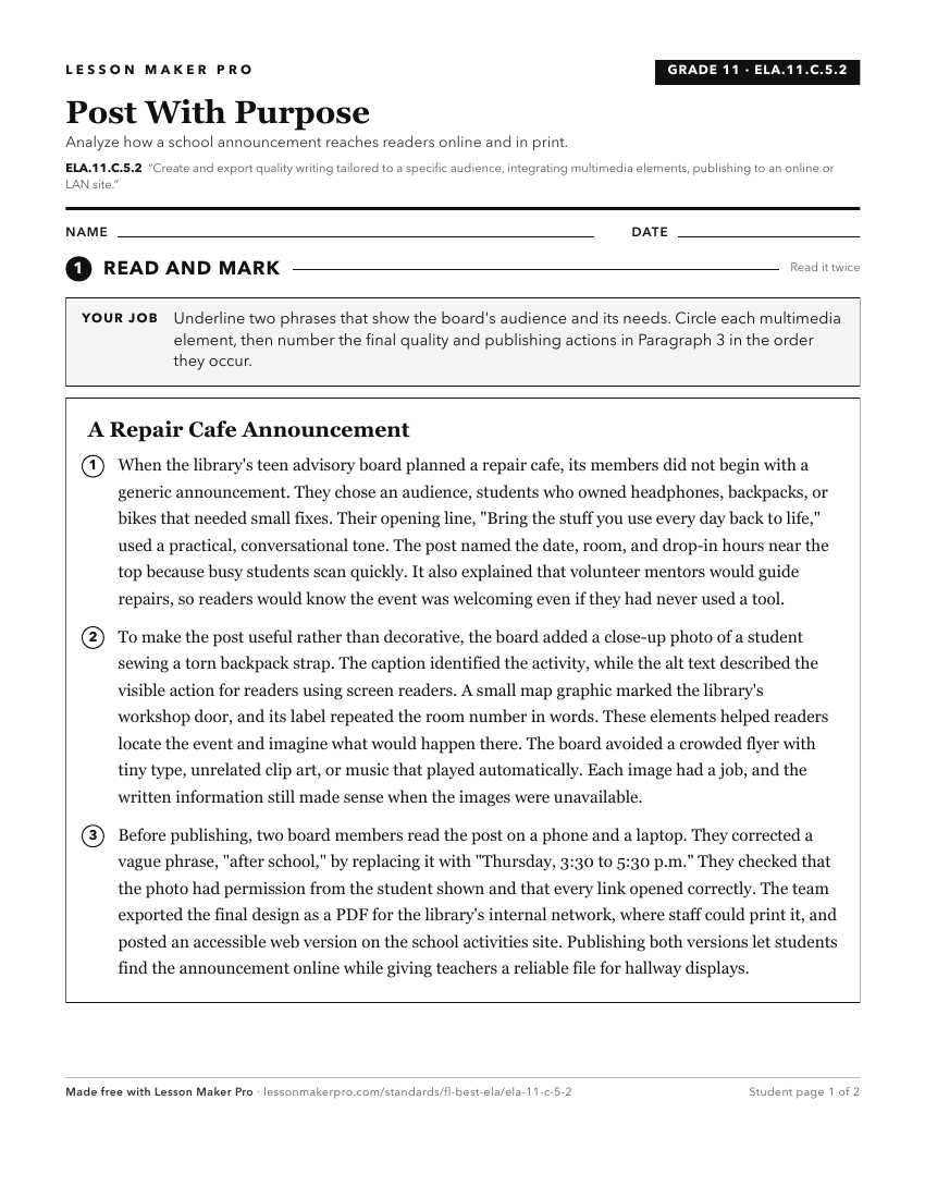 Preview of the ELA.11.C.5.2 printable worksheet