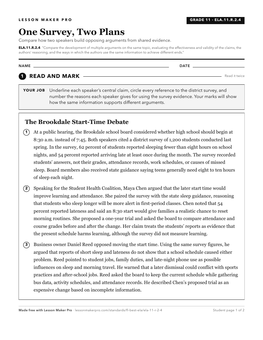 Preview of the ELA.11.R.2.4 printable worksheet