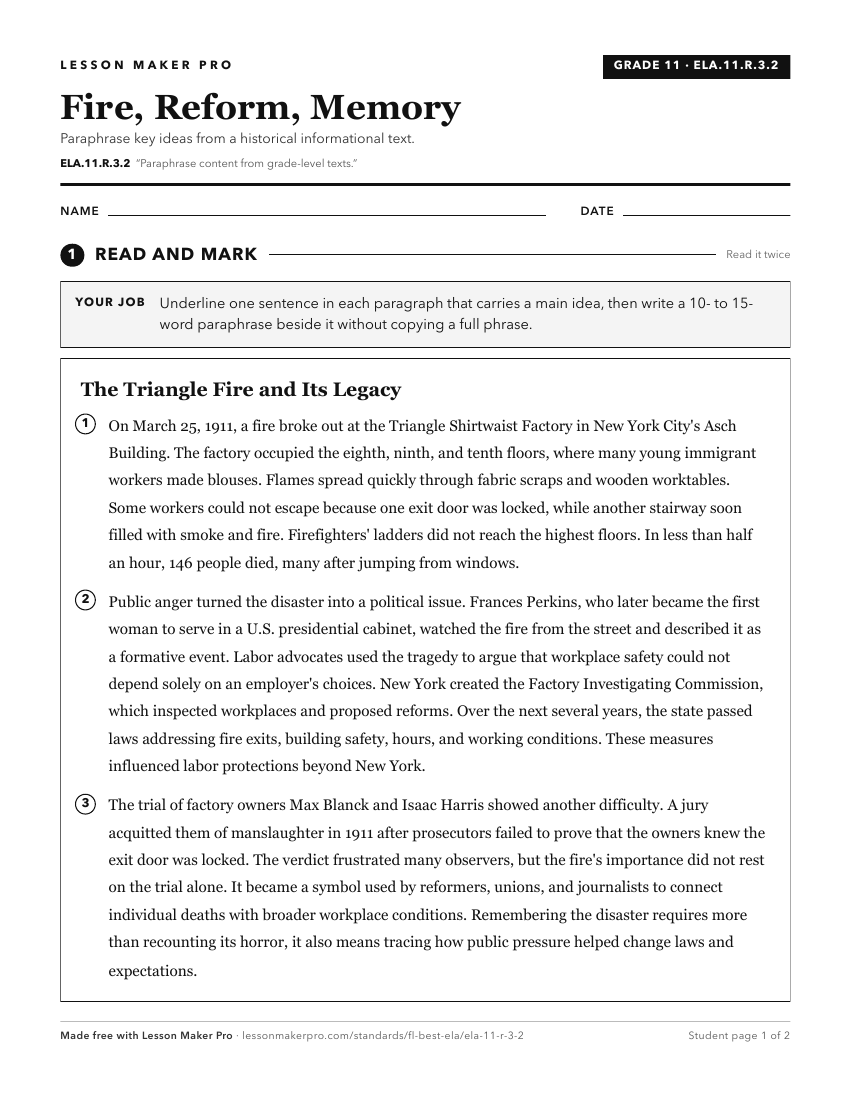 Preview of the ELA.11.R.3.2 printable worksheet