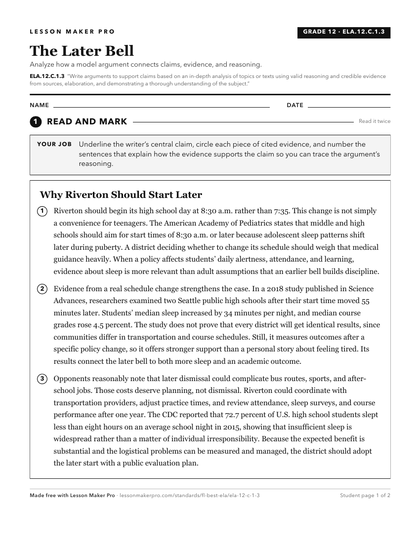 Preview of the ELA.12.C.1.3 printable worksheet