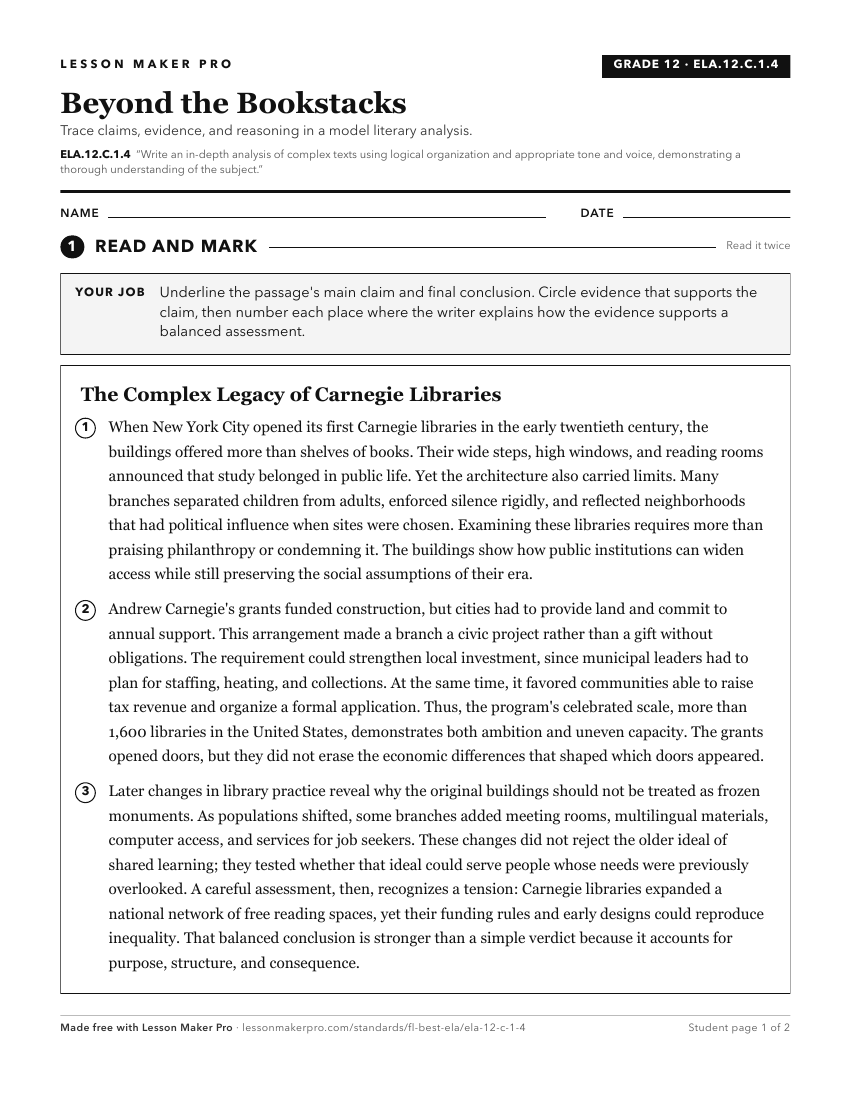 Preview of the ELA.12.C.1.4 printable worksheet