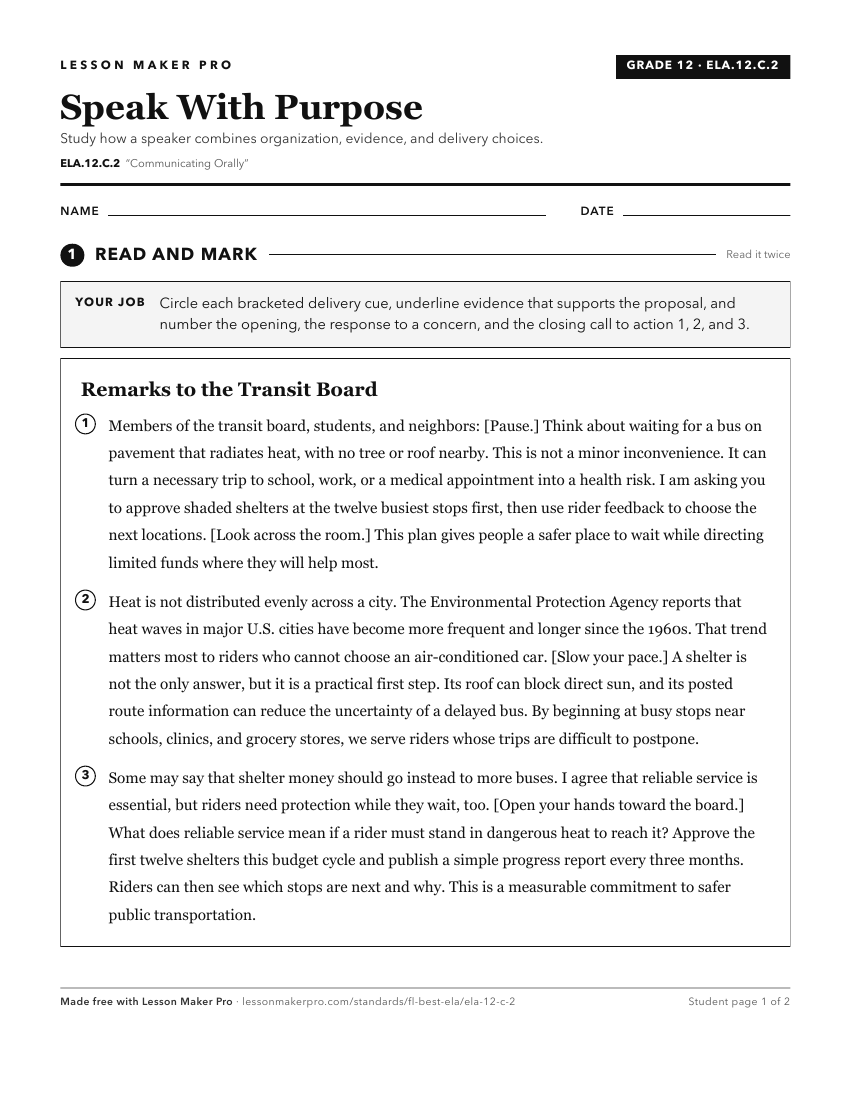 Preview of the ELA.12.C.2 printable worksheet