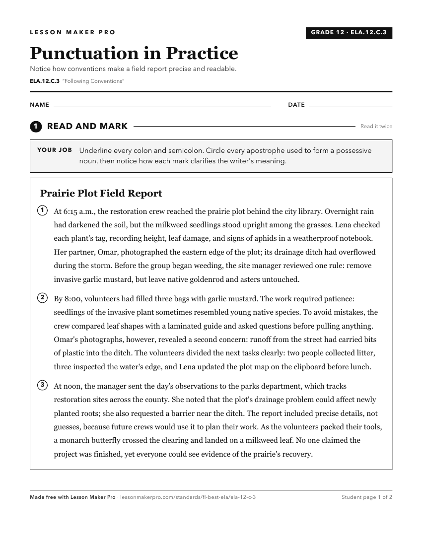 Preview of the ELA.12.C.3 printable worksheet