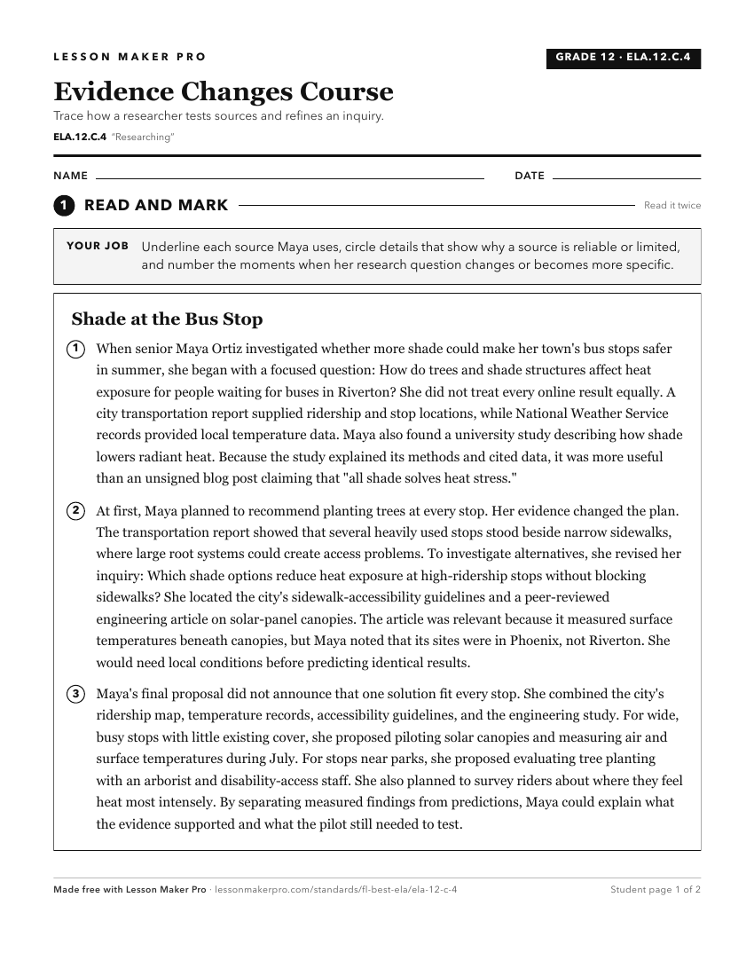 Preview of the ELA.12.C.4 printable worksheet