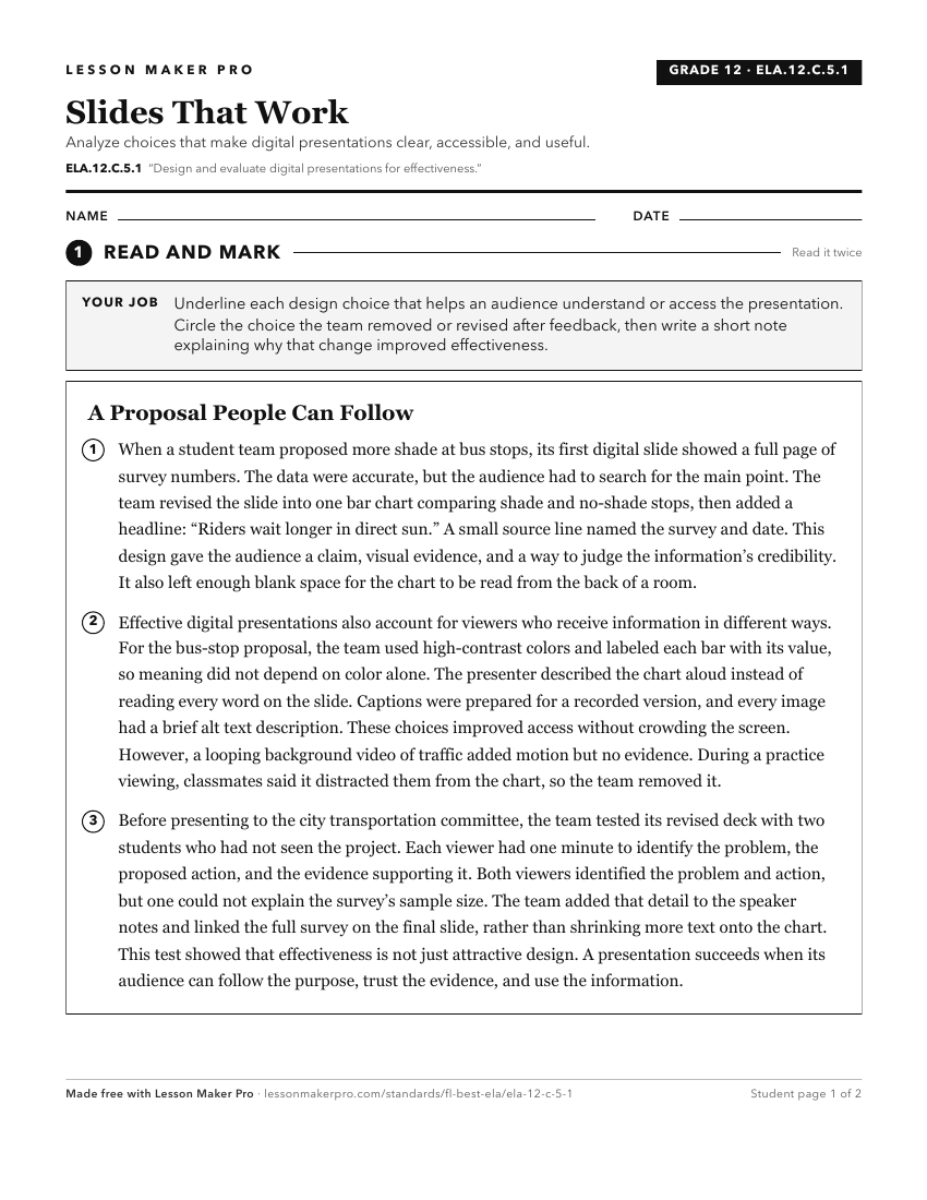 Preview of the ELA.12.C.5.1 printable worksheet