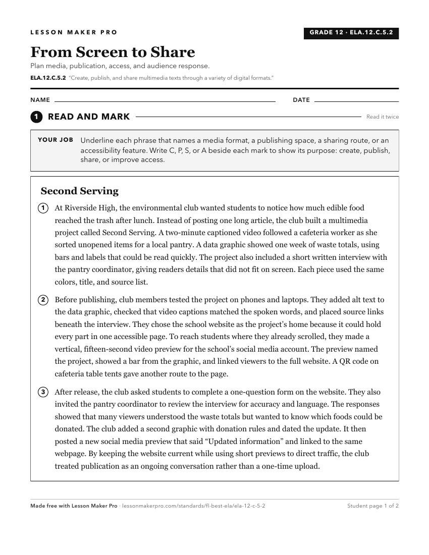 Preview of the ELA.12.C.5.2 printable worksheet