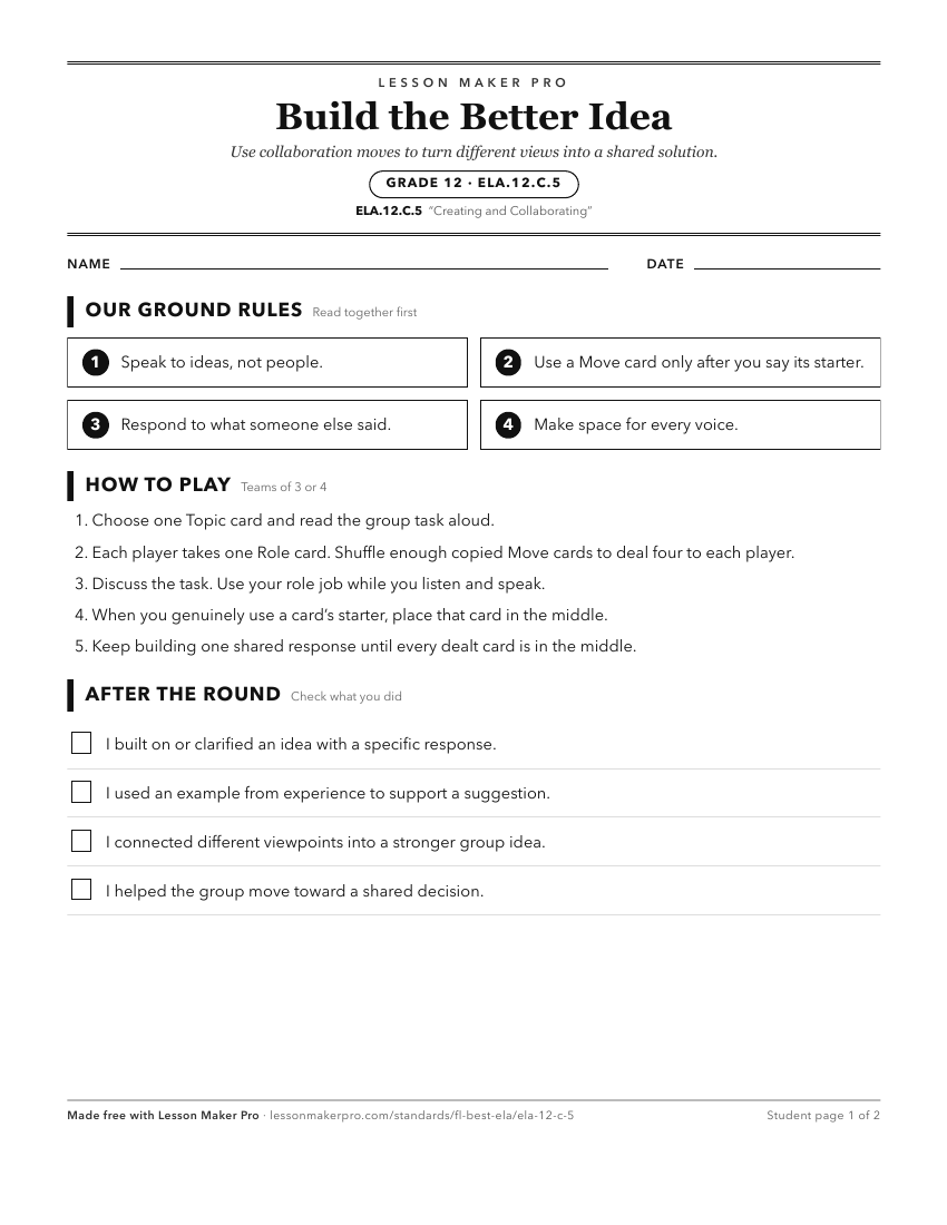 Preview of the ELA.12.C.5 printable worksheet